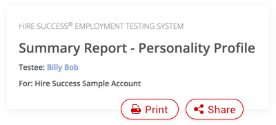 Print and share Hire Success employment test reports