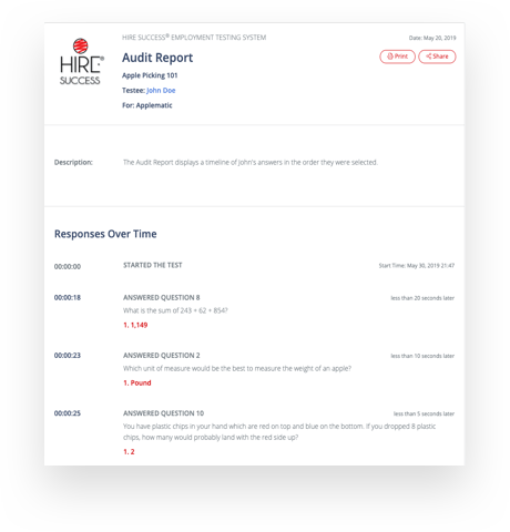 Audit report for Hire Success aptitude test