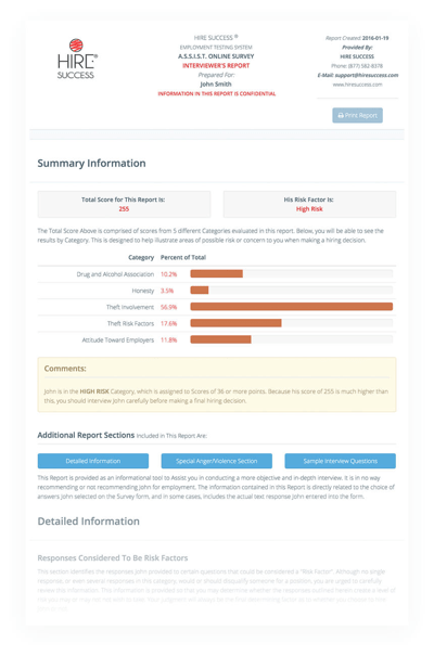 Integrity Survey Interviewer's report screenshot