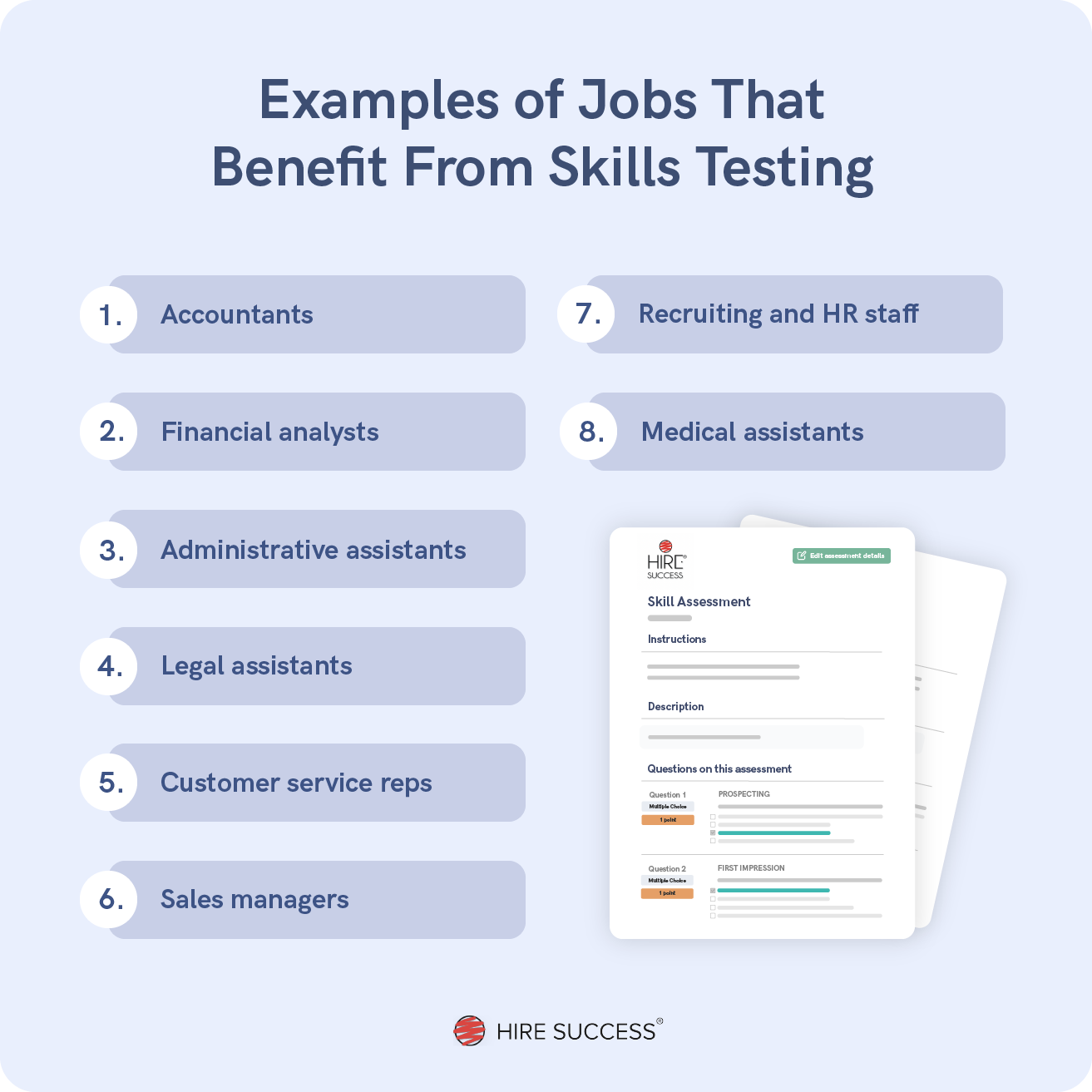 Job roles that benefit from skills testing.