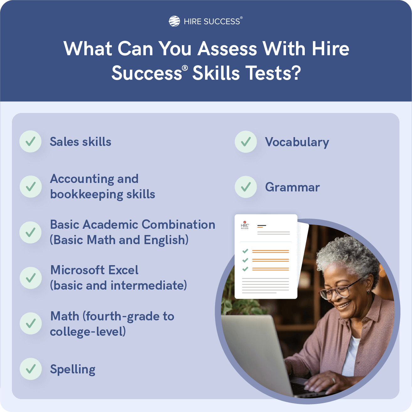 What can you assess with a skills test for employment?